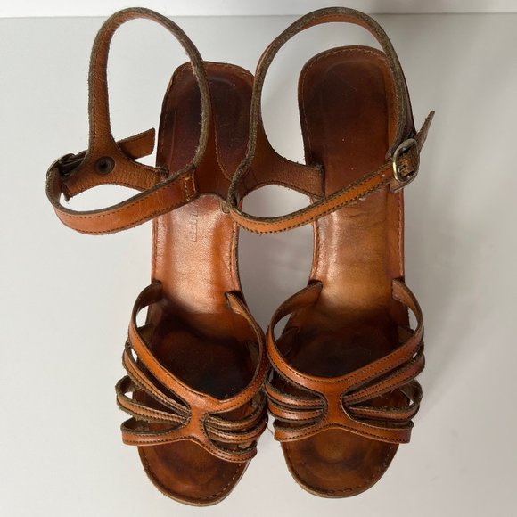 Vintage 70s Bear Traps Wooden & Leather Platform Heel Sandals Women's size 7.5 - Picture 10 of 15